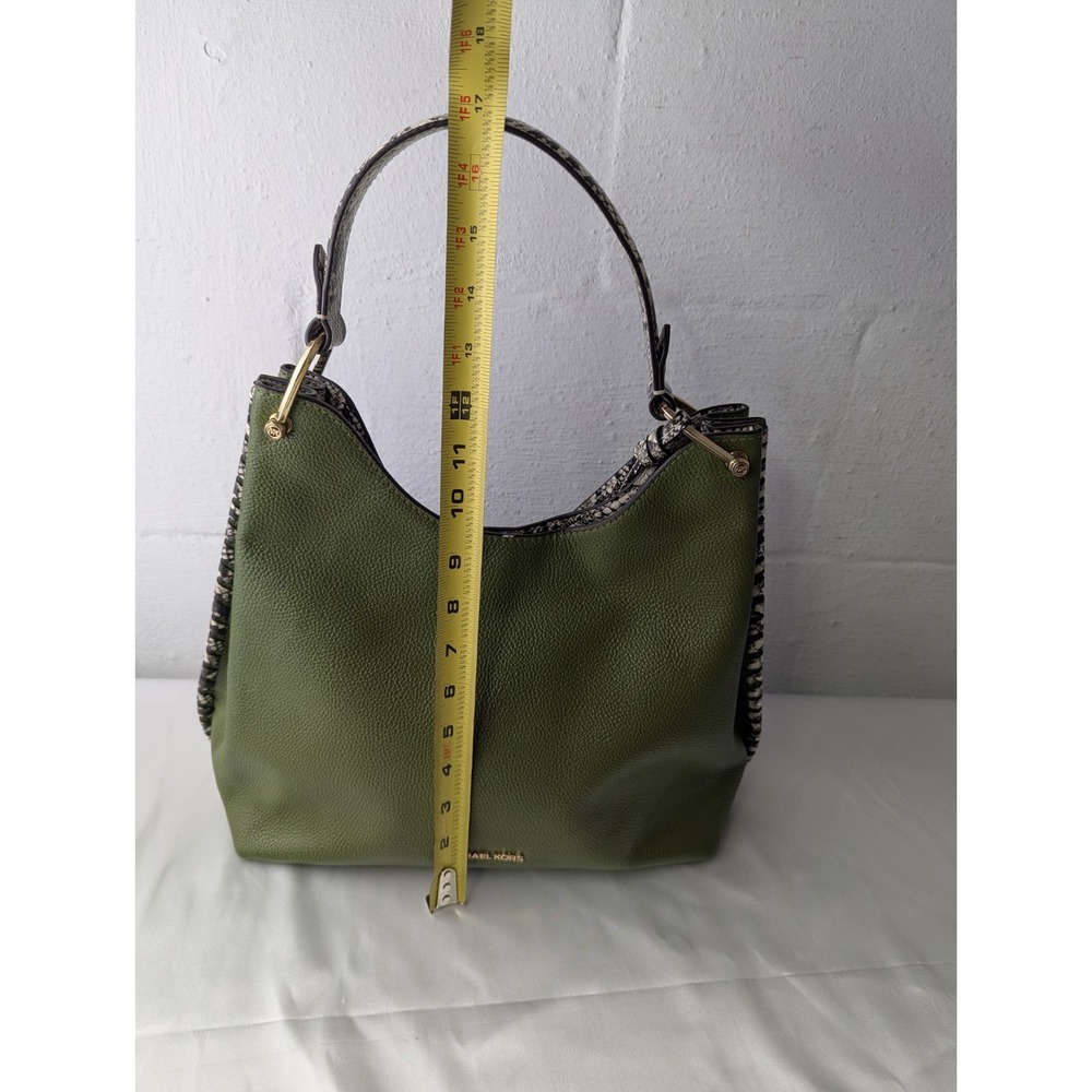 Michael Kors Joan Slouchy Shoulder Hobo Bag Mk Signature Green With Snake Accent - Picture 11 of 15